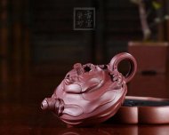 《風(fēng)卷葵》宜興紫砂壺高級(jí)工藝美術(shù)師純手工風(fēng)卷葵底槽青紫砂茶壺