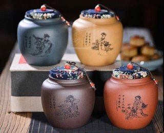 《四大美女茶葉罐》宜興紫砂壺手工紫泥，段泥，紅清水泥，天青泥茶壺具